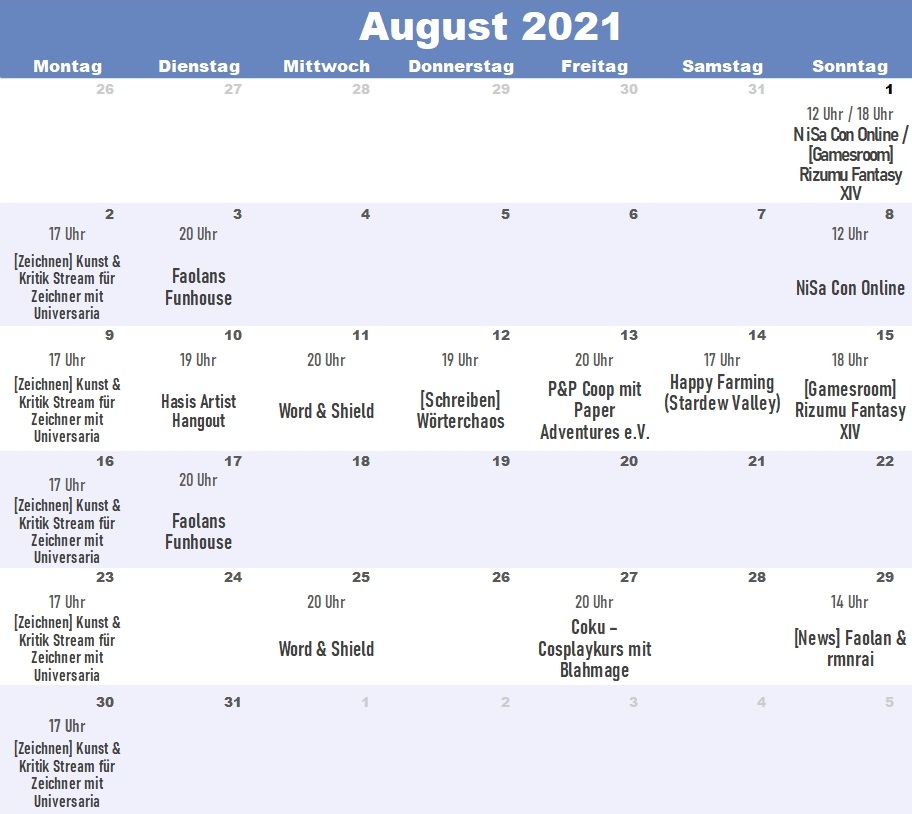 Streamingkalender August 2021