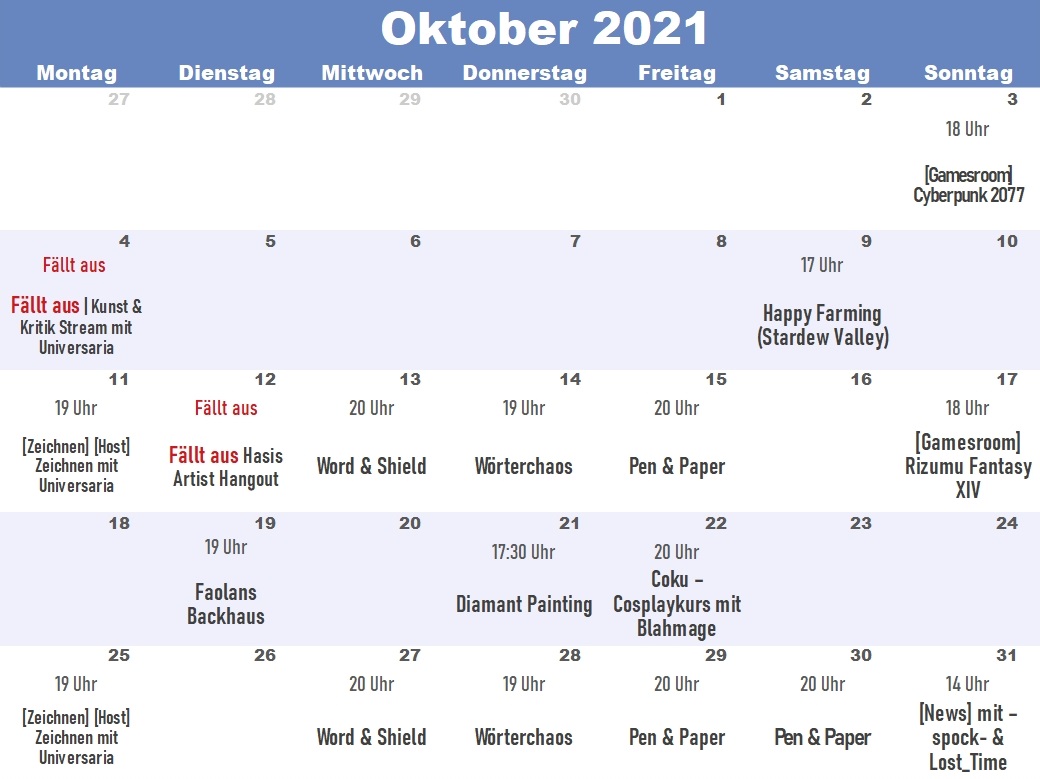 Streamingplan Oktober 2021